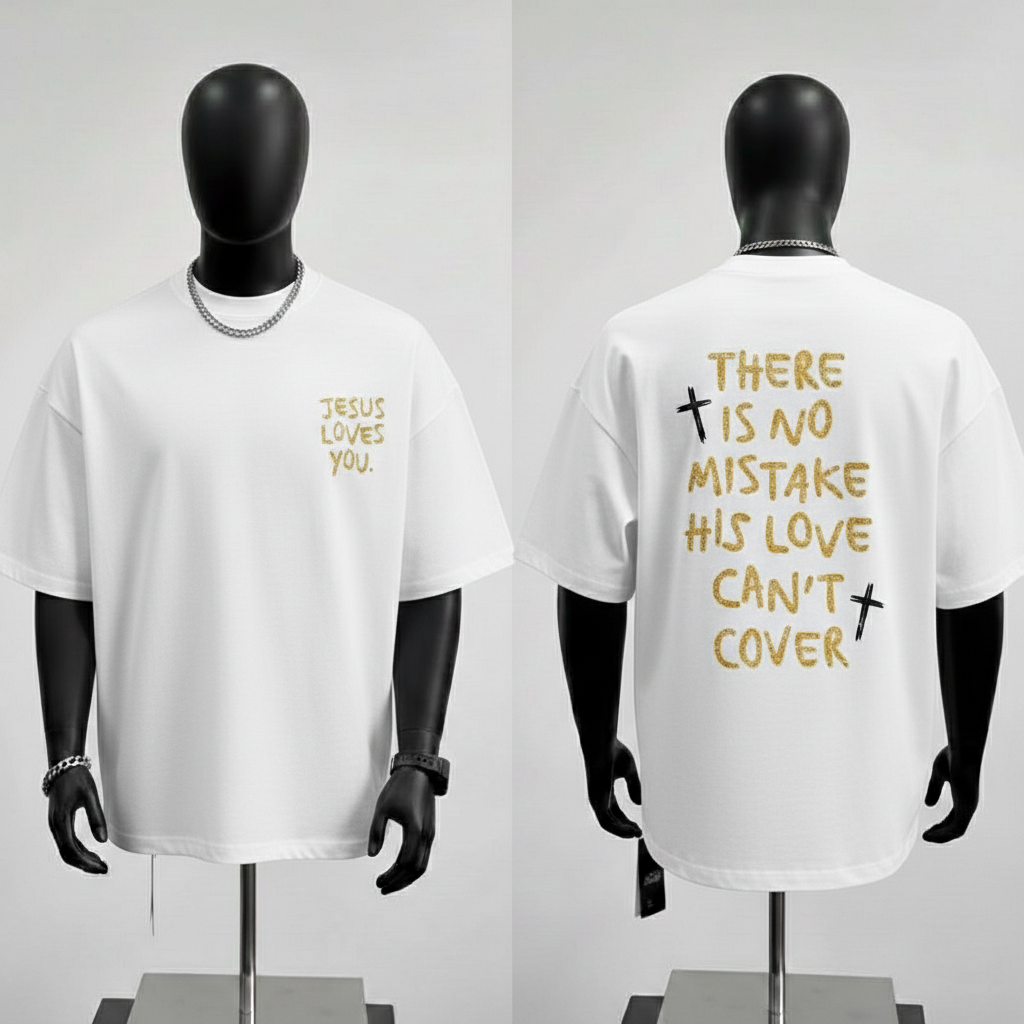 loves you shirt, christian streetwear, there is no mistake his love can't cover, faith based apparel, aesthetic christian merch, religious gift for him her, oversized church tee