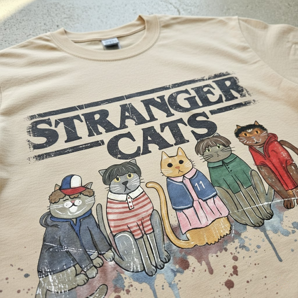 stranger cats t shirt, funny cat shirt, 80s retro graphic tee, cute cat lover gift, vintage style unisex stranger cats t shirt, funny cat shirt, 80s retro graphic tee, cute cat lover gift, vintage style unisex