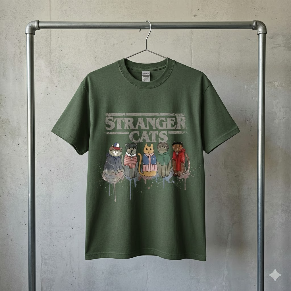 stranger cats t shirt, funny cat shirt, 80s retro graphic tee, cute cat lover gift, vintage style unisex stranger cats t shirt, funny cat shirt, 80s retro graphic tee, cute cat lover gift, vintage style unisex