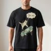 funny cat on skateboard t shirt "oh no" humorous skater graphic tee vintage style streetwear gift