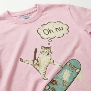 funny cat on skateboard t shirt "oh no" humorous skater graphic tee vintage style streetwear gift