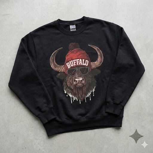 vintage buffalo football sweatshirt, retro maroon game day crewneck, cool buffalo mascot pullover, buffalo city fan gift
