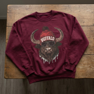 vintage buffalo football sweatshirt, retro maroon game day crewneck, cool buffalo mascot pullover, buffalo city fan gift