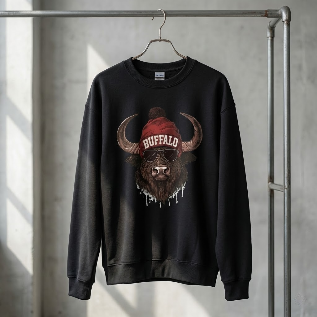 vintage buffalo football sweatshirt, retro maroon game day crewneck, cool buffalo mascot pullover, buffalo city fan gift