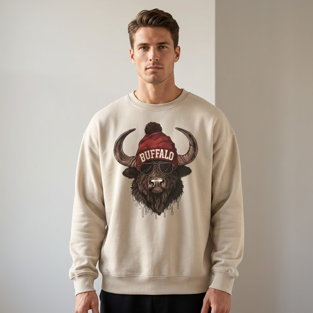 vintage buffalo football sweatshirt, retro maroon game day crewneck, cool buffalo mascot pullover, buffalo city fan gift