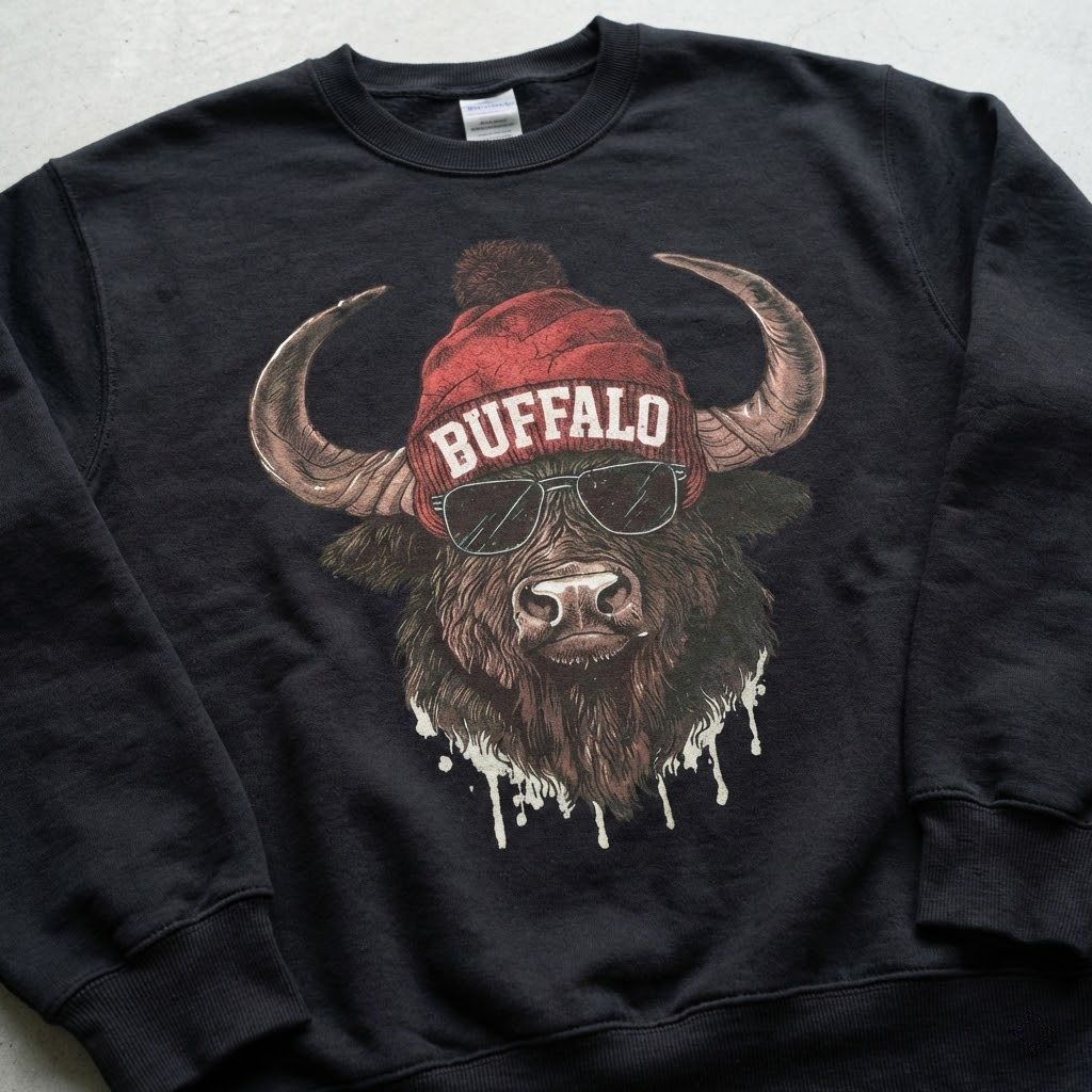 vintage buffalo football sweatshirt, retro maroon game day crewneck, cool buffalo mascot pullover, buffalo city fan gift