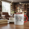 pray first trust god coffee mug – minimal christian mug with cross & coffee icon