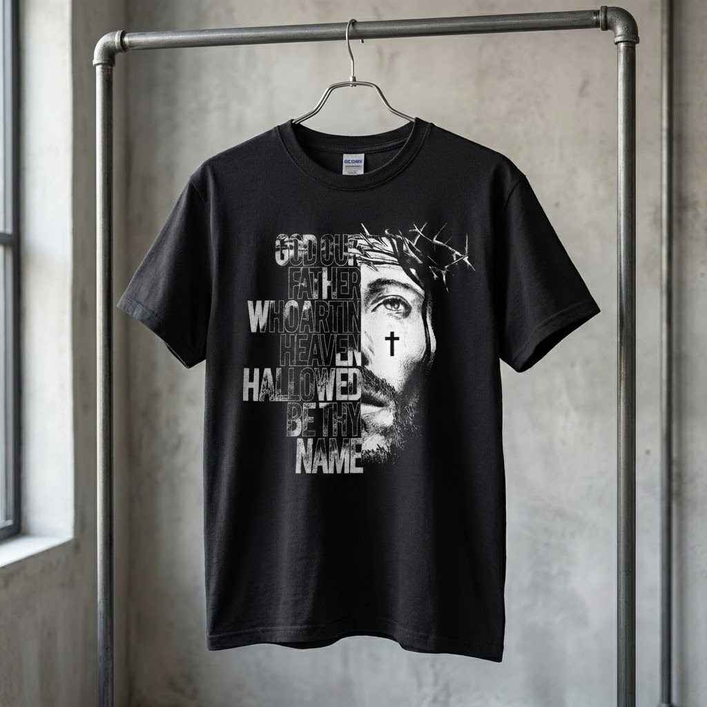 give jesus christian t shirt, bold red cross graphic tee, modern religious streetwear, faith apparel, jesus clothing gift for him