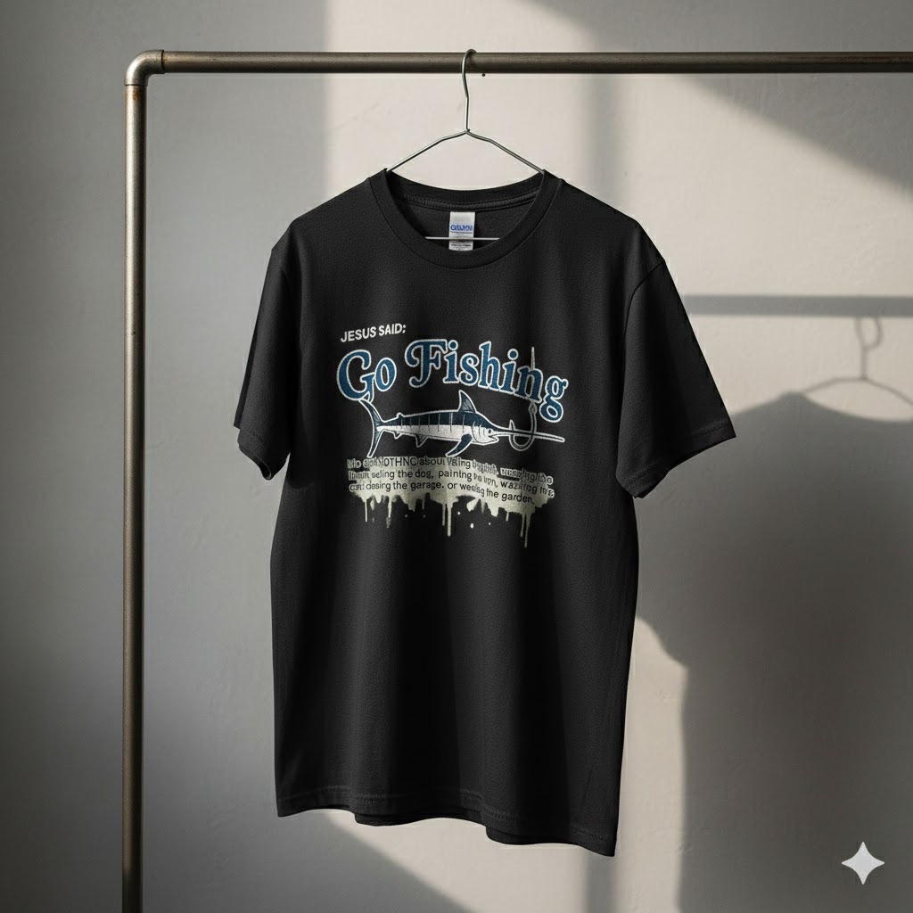 jesus said go fishing shirt, funny christian tee, fisherman gift for men, oversized swordfish graphic t shirt, religious dad joke top
