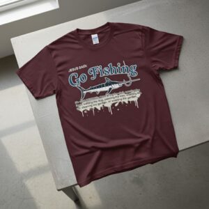 jesus said go fishing shirt, funny christian tee, fisherman gift for men, oversized swordfish graphic t shirt, religious dad joke top