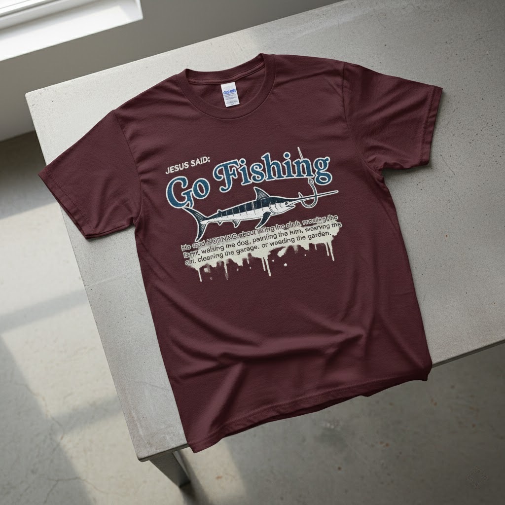 jesus said go fishing shirt, funny christian tee, fisherman gift for men, oversized swordfish graphic t shirt, religious dad joke top