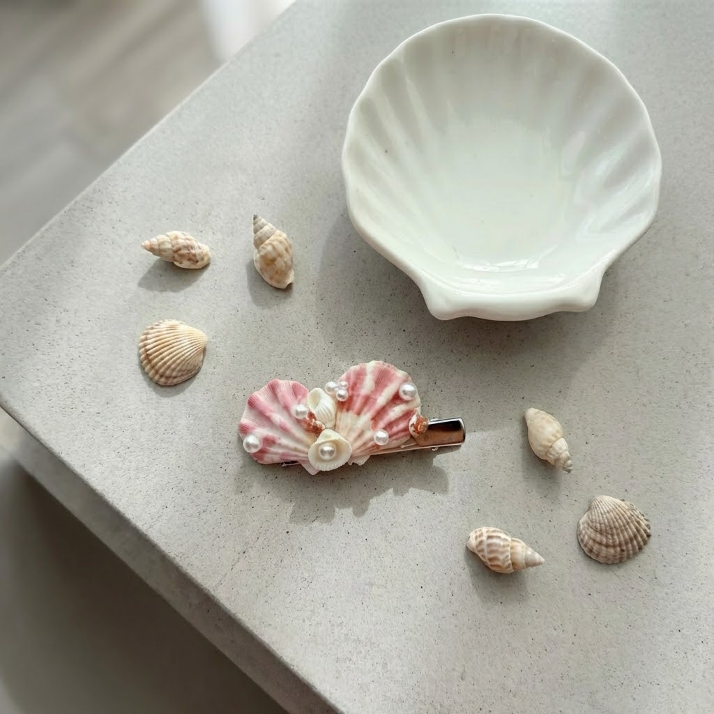 handmade seashell hair clip – coastal style