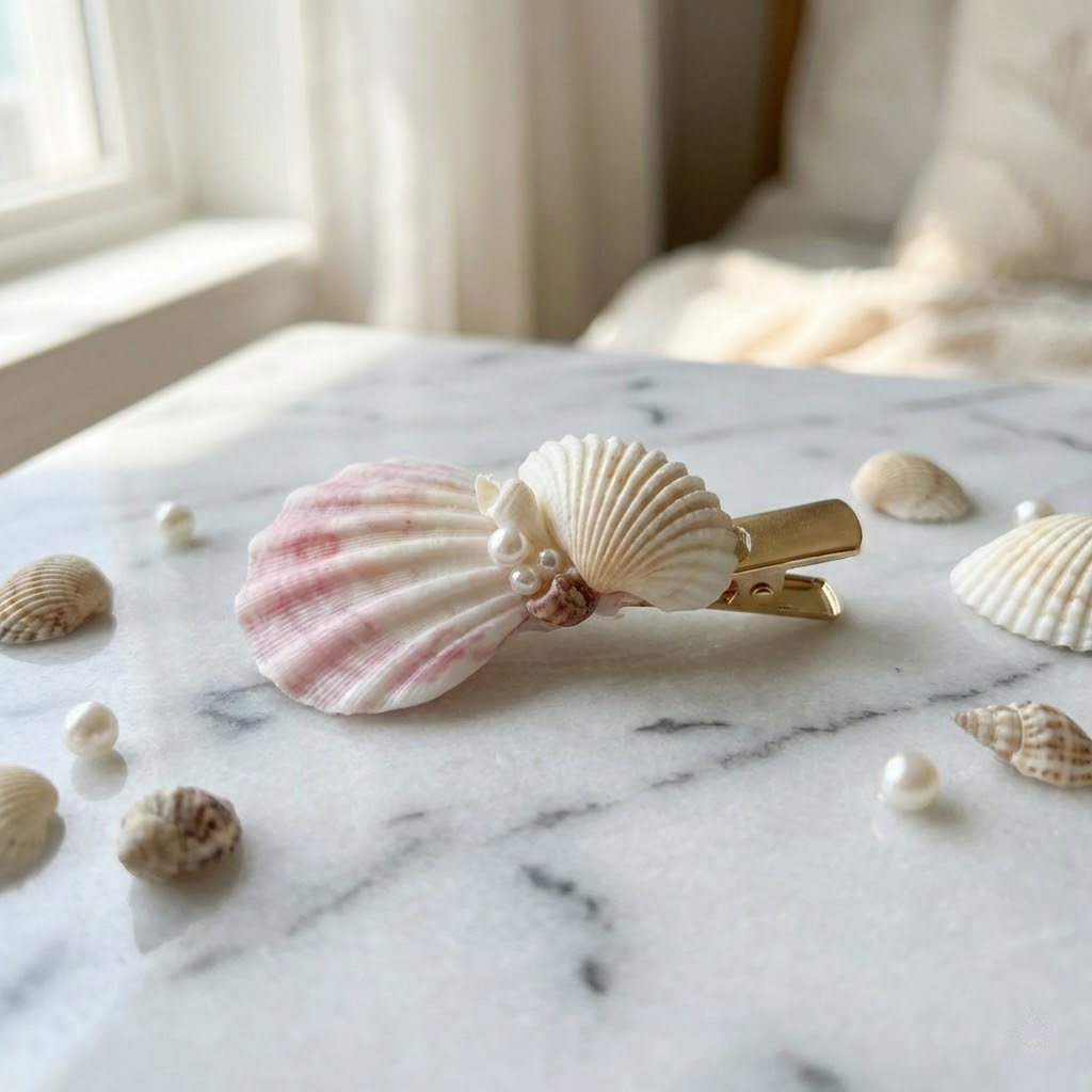 handmade seashell hair clip – coastal style