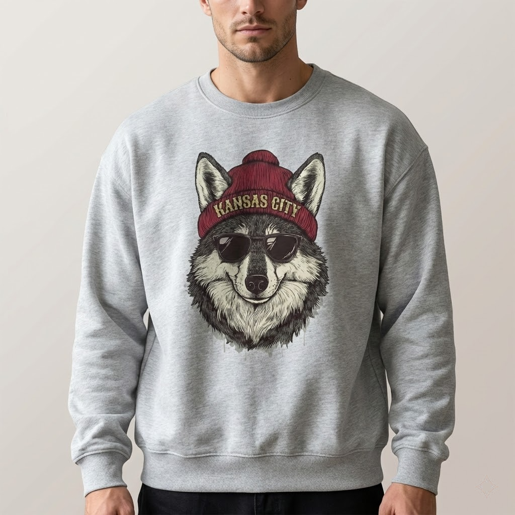 kansas city cool wolf vintage football fan apparel retro mascot design