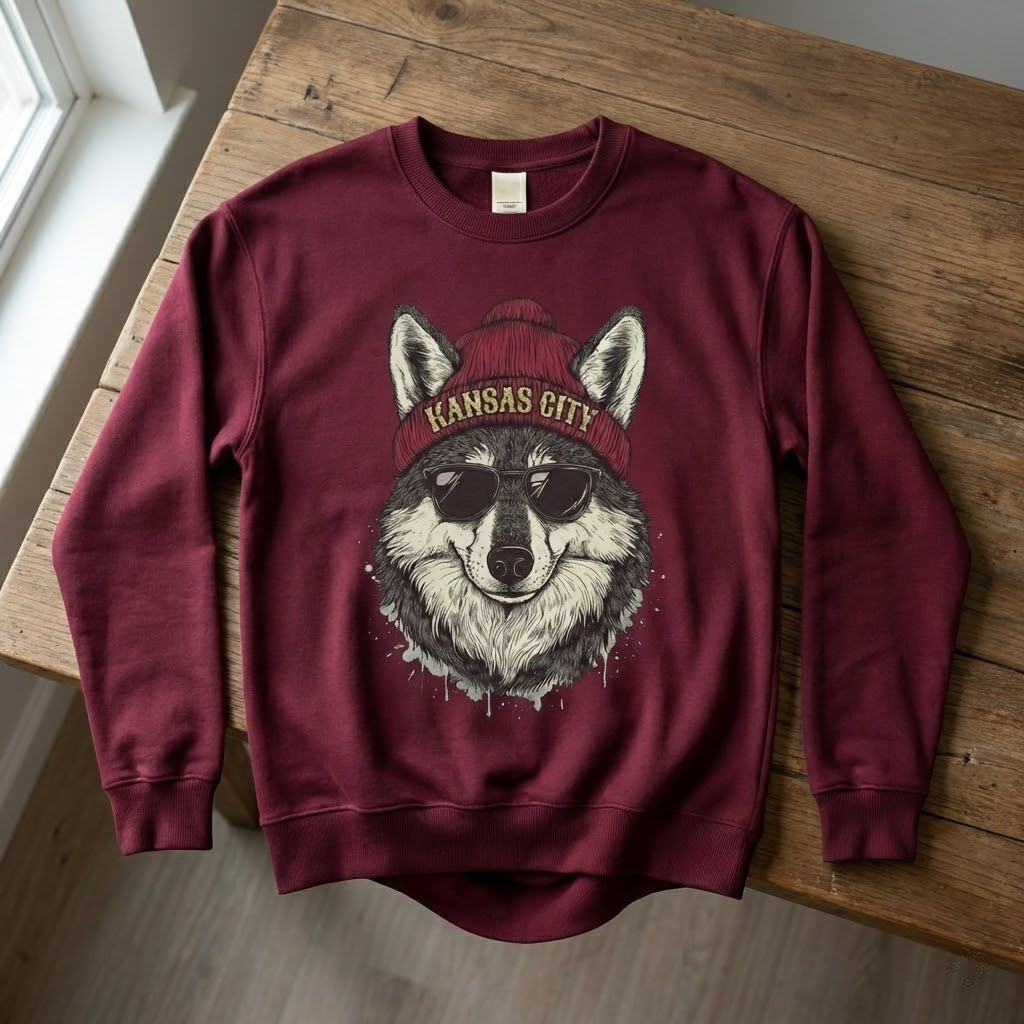 kansas city cool wolf vintage football fan apparel retro mascot design