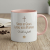 saved by grace christian mug – faith based coffee cup with cross icon