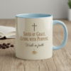 saved by grace christian mug – faith based coffee cup with cross icon