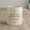 saved by grace christian mug – faith based coffee cup with cross icon
