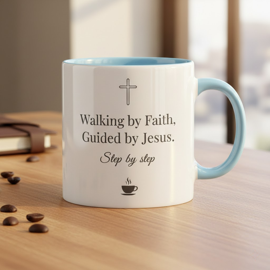 walking by faith christian coffee mug – inspirational jesus mug with cross
