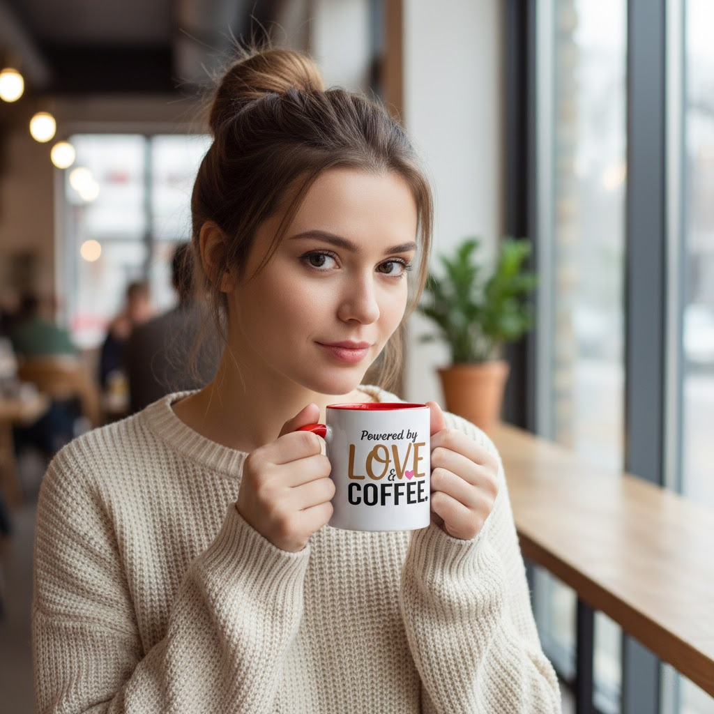 powered by love & coffee mug – cute white mug for mom