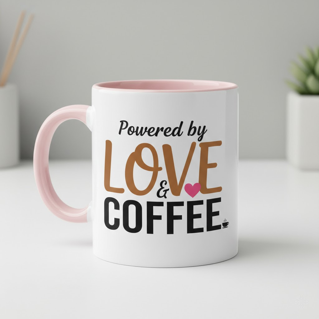 powered by love & coffee mug – cute white mug for mom