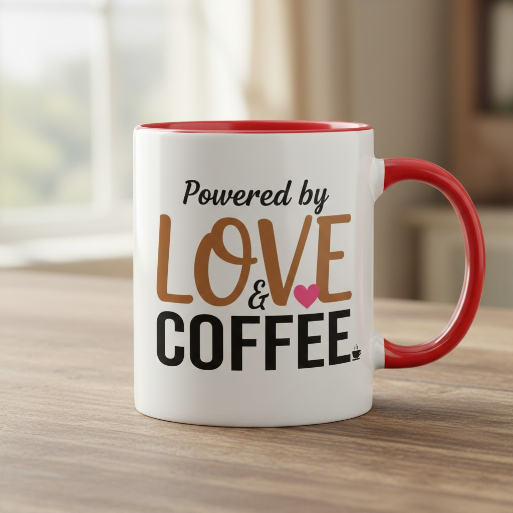 powered by love & coffee mug – cute white mug for mom