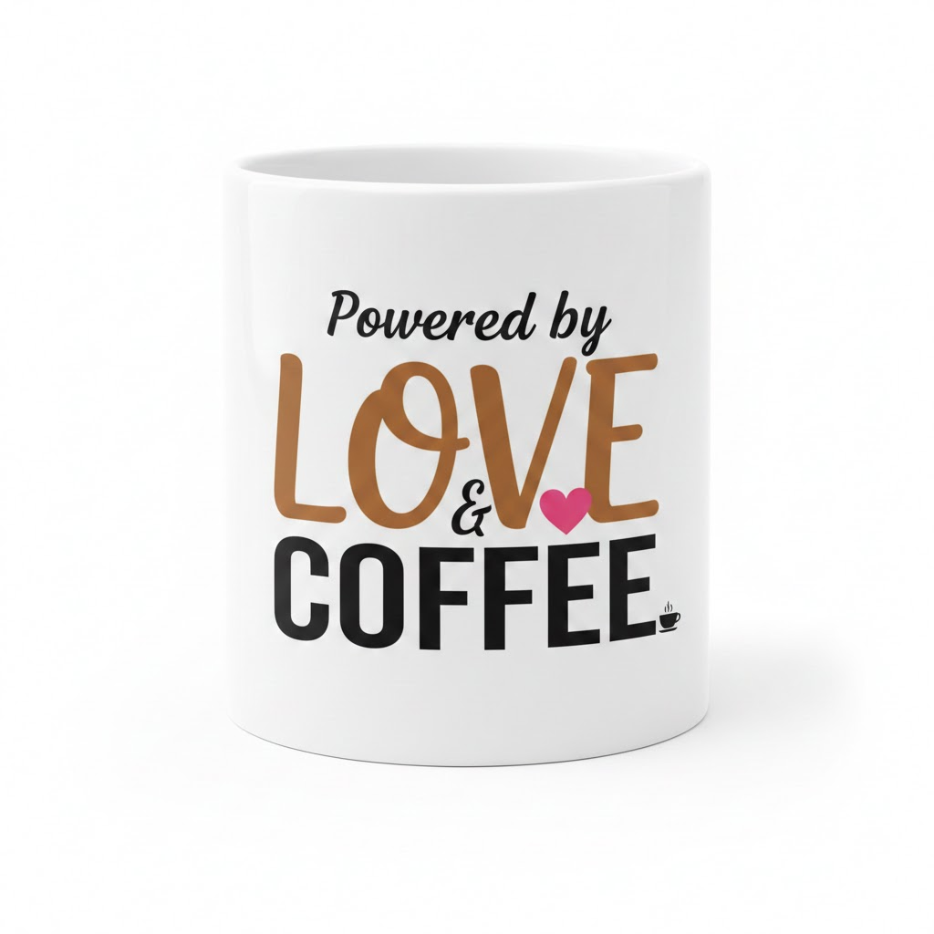 powered by love & coffee mug – cute white mug for mom