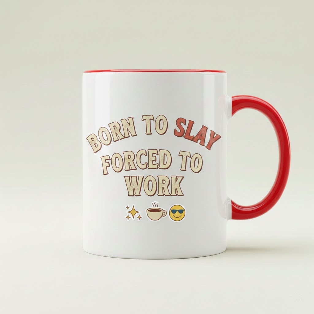 born to slay forced to work funny ceramic mug