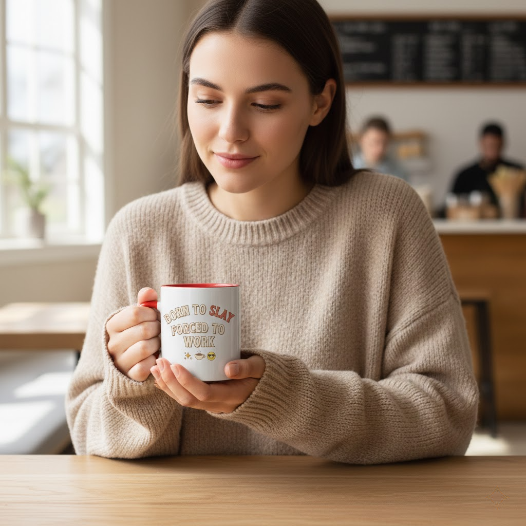 born to slay forced to work funny ceramic mug