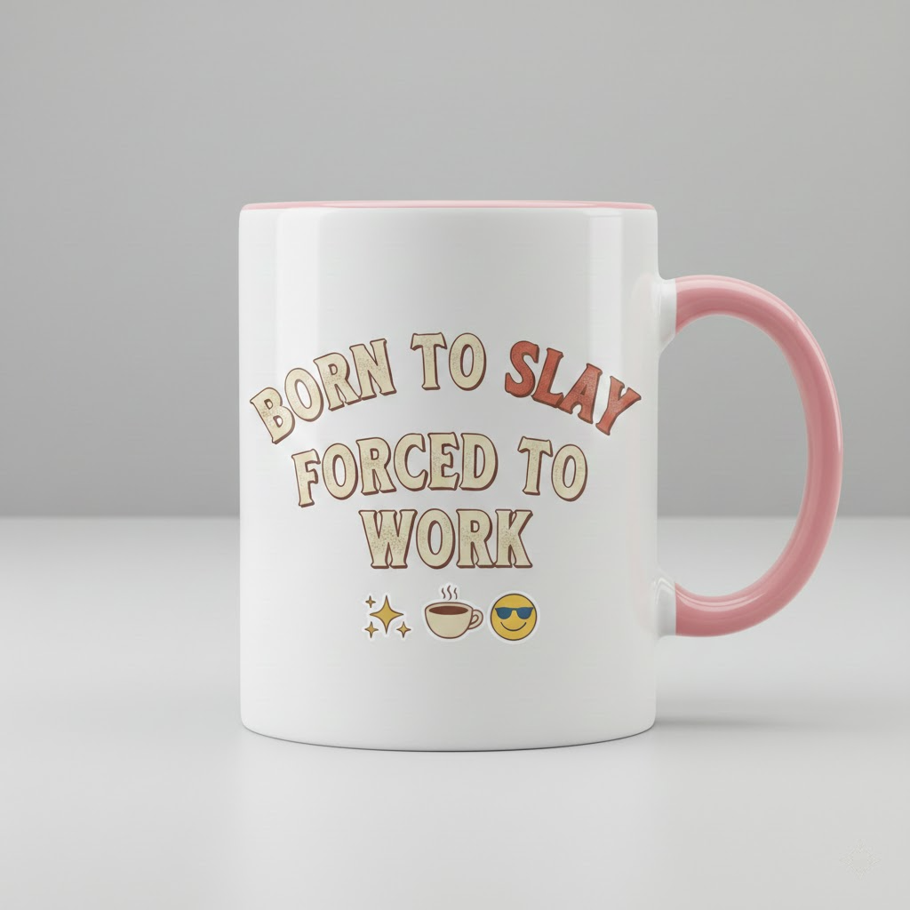 born to slay forced to work funny ceramic mug