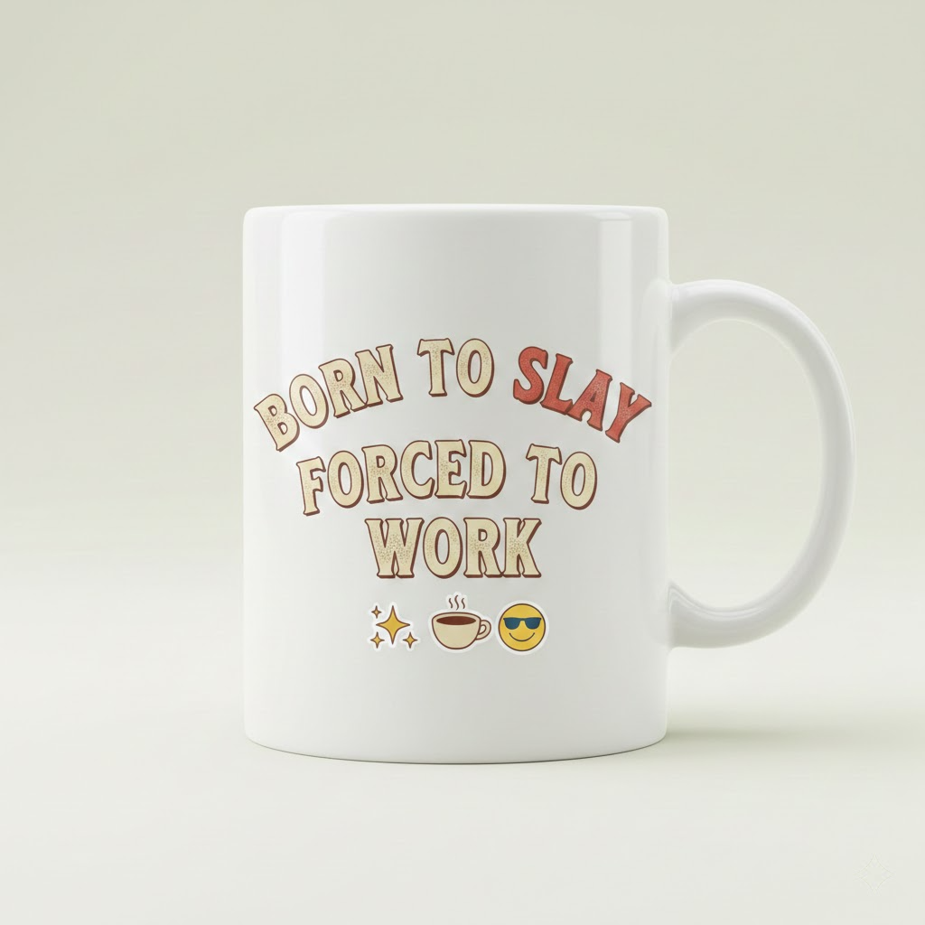 born to slay forced to work funny ceramic mug