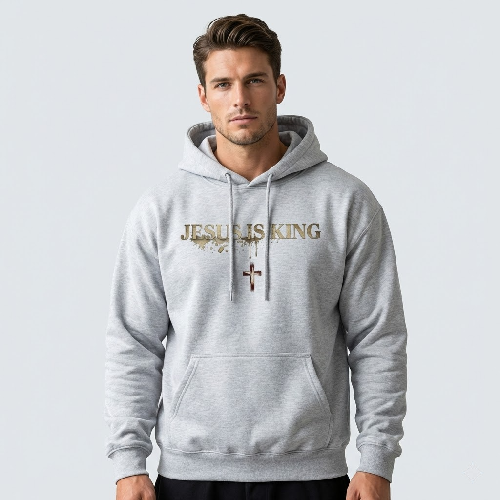 jesus is king heavyweight hoodie vintage distressed christian cross graphic sweatshirt faith streetwear