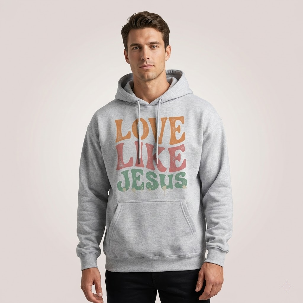 love like jesus retro sand hoodie vintage christian sweatshirt & faith based apparel gift