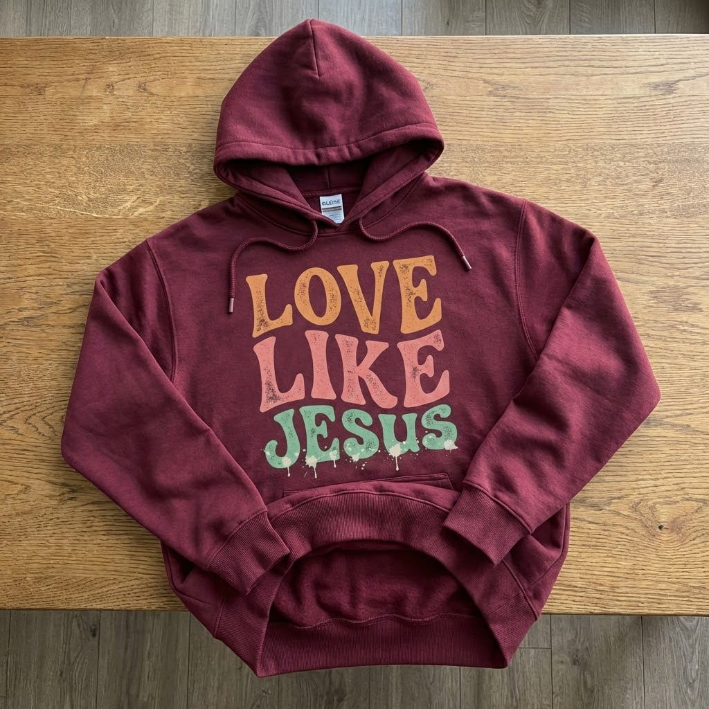 love like jesus retro sand hoodie vintage christian sweatshirt & faith based apparel gift