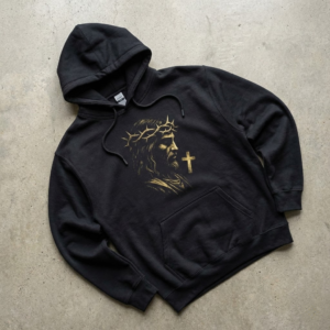 blessed not stressed hoodie vintage christian streetwear with praying hands & rosary graphic (copy)