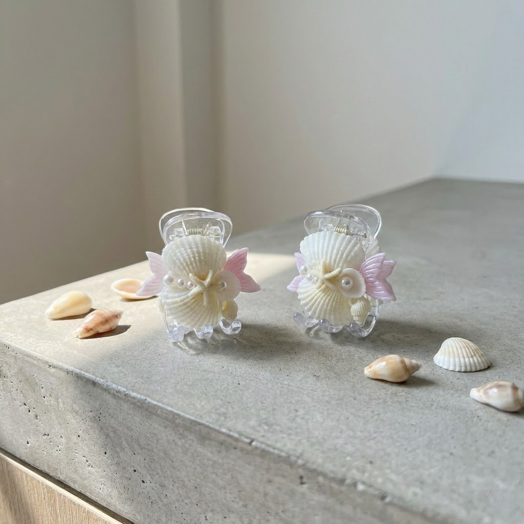 handmade seashell claw clip 5 prong medium hair jaw clip for women