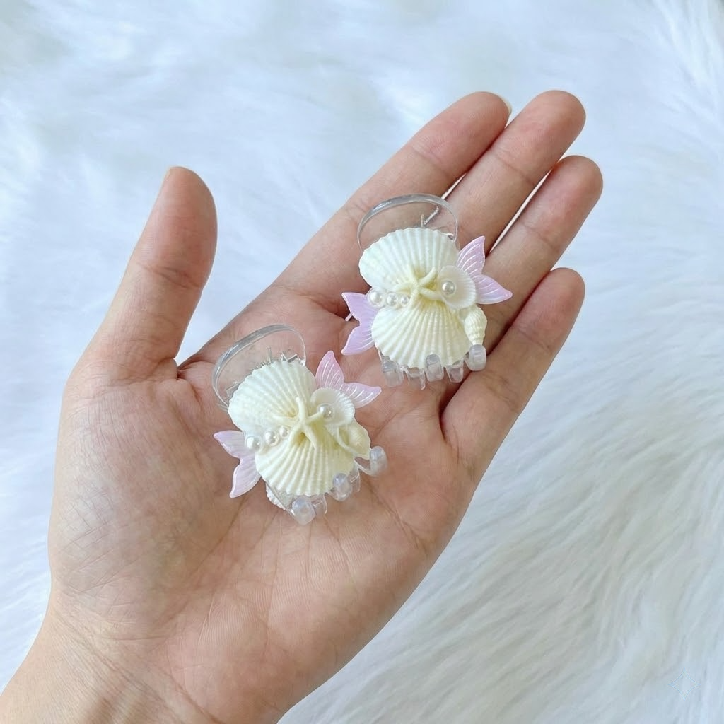 handmade seashell claw clip 5 prong medium hair jaw clip for women