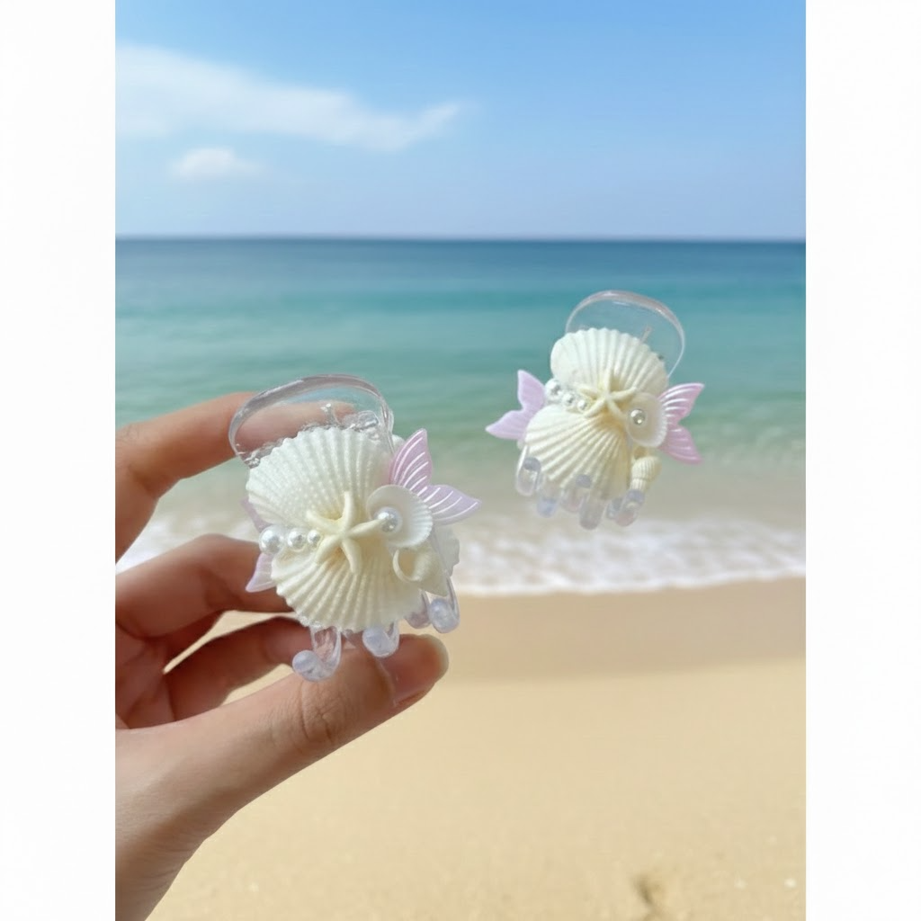 handmade seashell claw clip 5 prong medium hair jaw clip for women