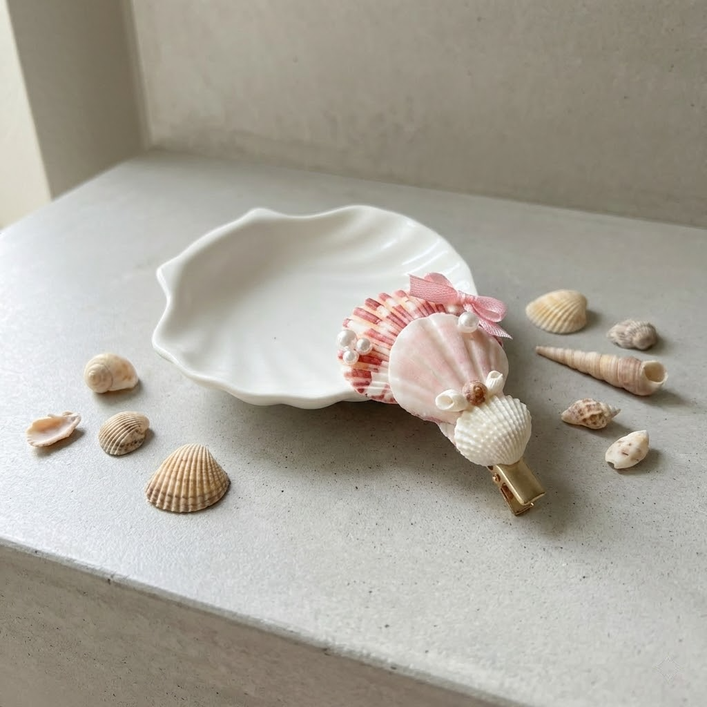 handmade seashell hair clip – coastal style