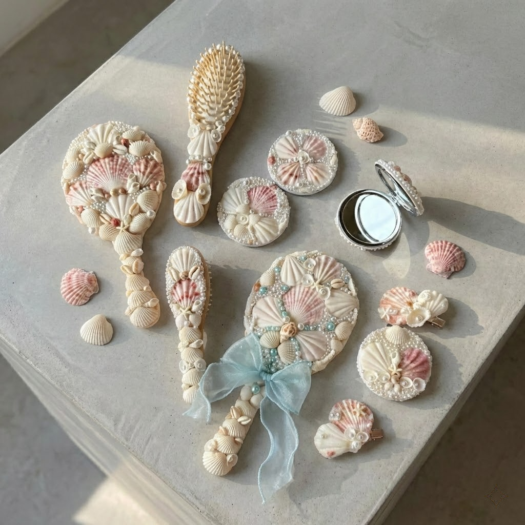 handmade seashell mirror with lace trim (copy)