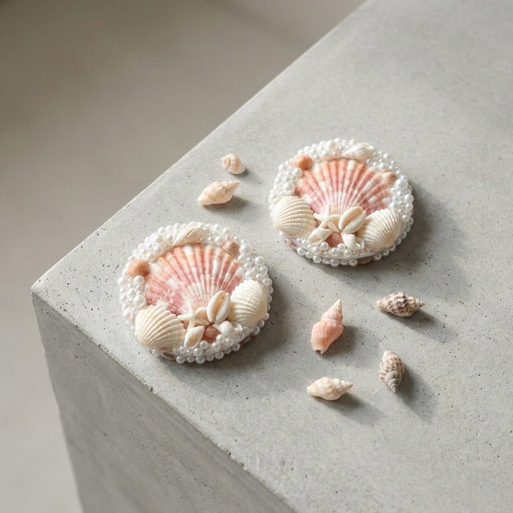 mini seashell & pearl pocket mirror – handmade coastal chic