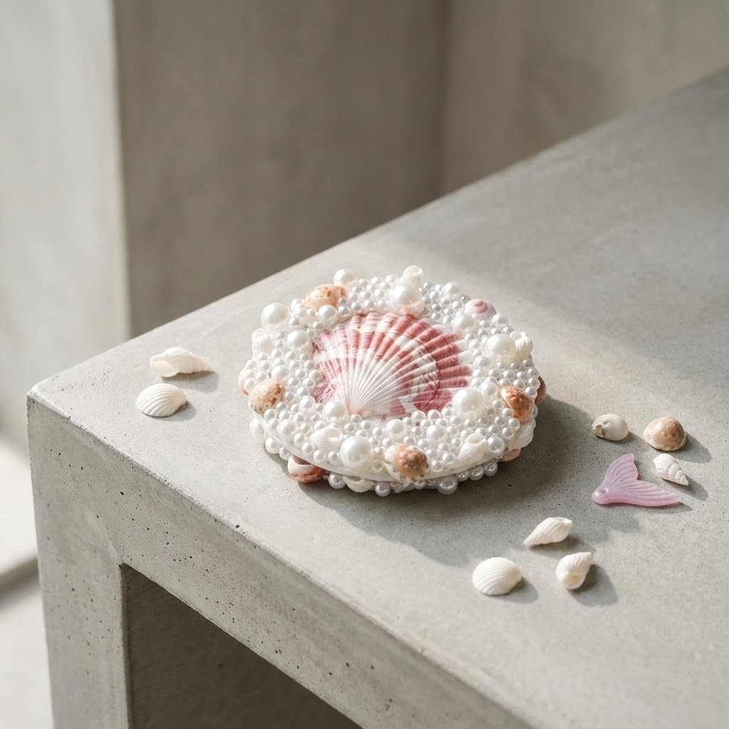 mini seashell & pearl pocket mirror – handmade coastal chic