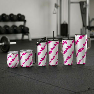 Sports - Travel - Coffee Tumbler and Cup with Pink Hearts