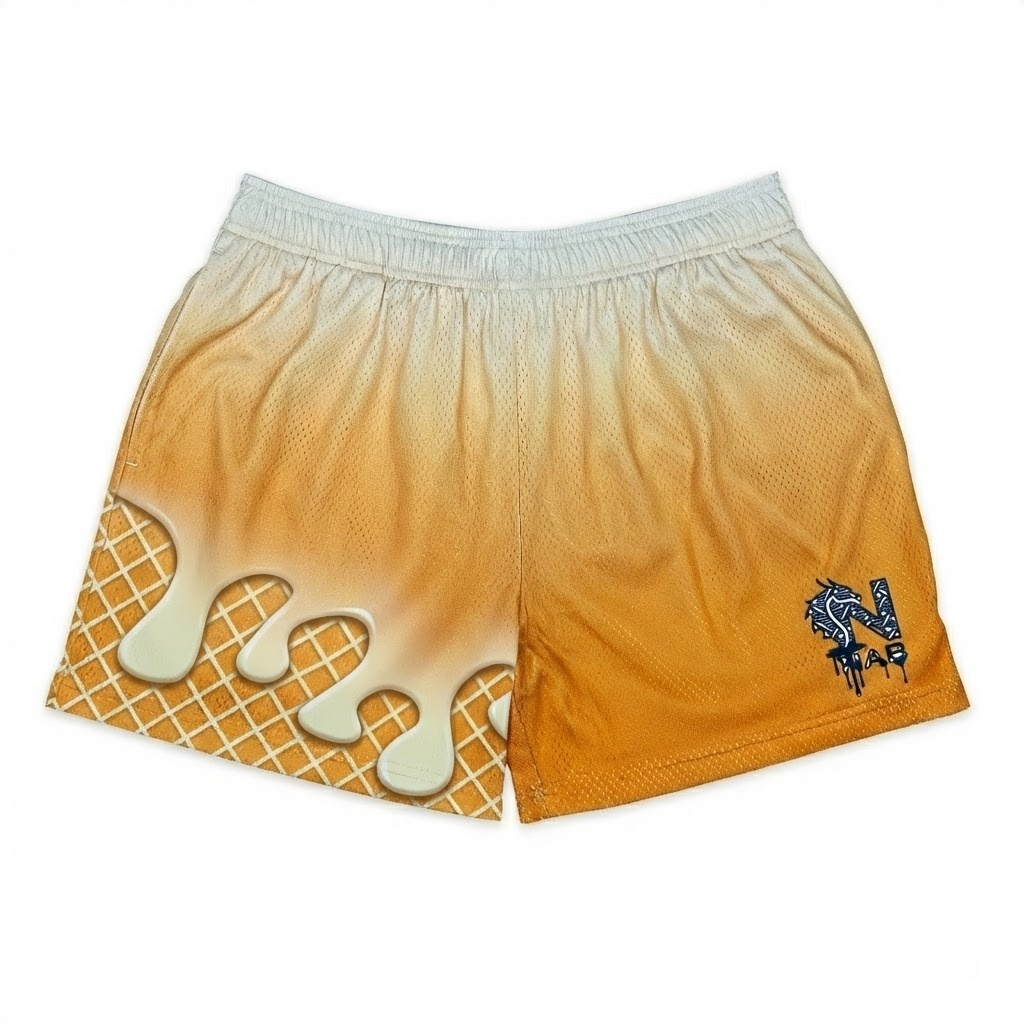 melting ice cream youth shorts – trendy summer baseball graphic shorts for kids