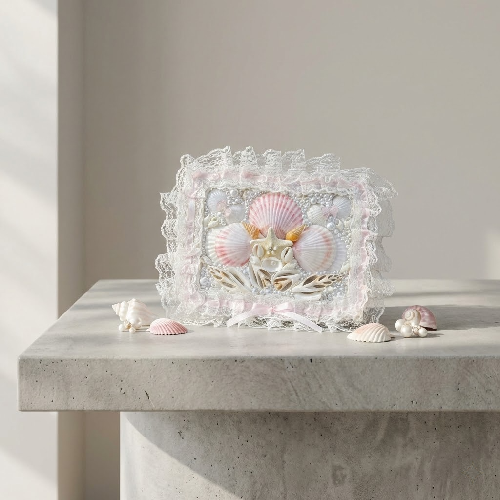 handmade seashell jewelry box – coastal treasure decor