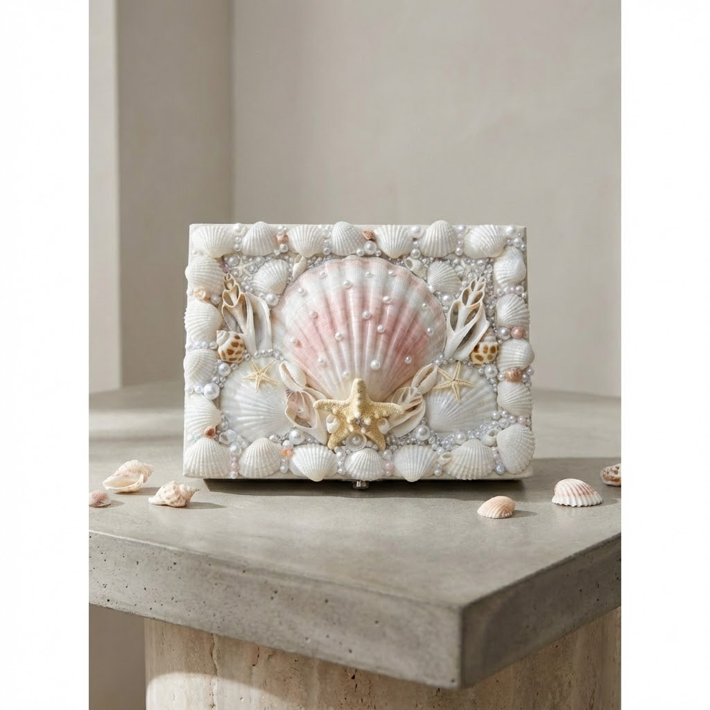 handmade seashell jewelry box – coastal treasure decor