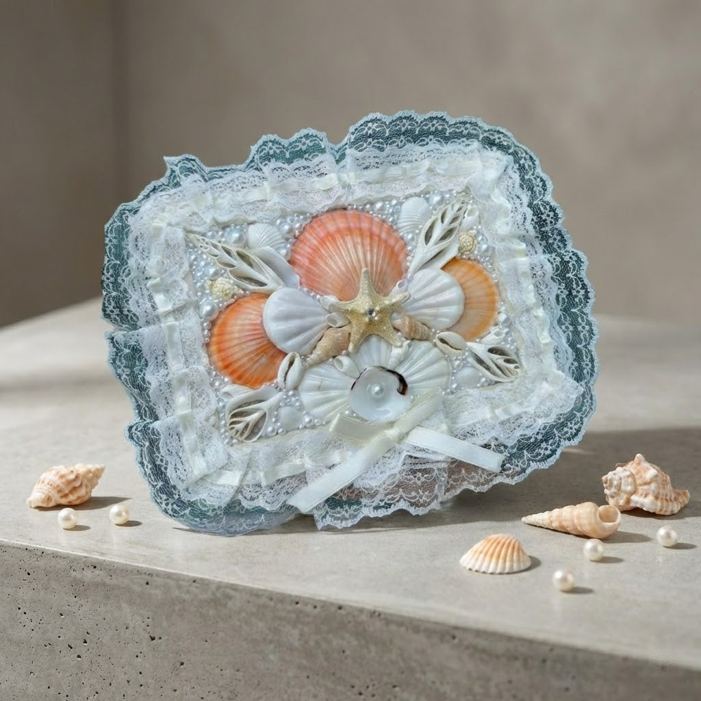 handmade seashell jewelry box – coastal treasure decor