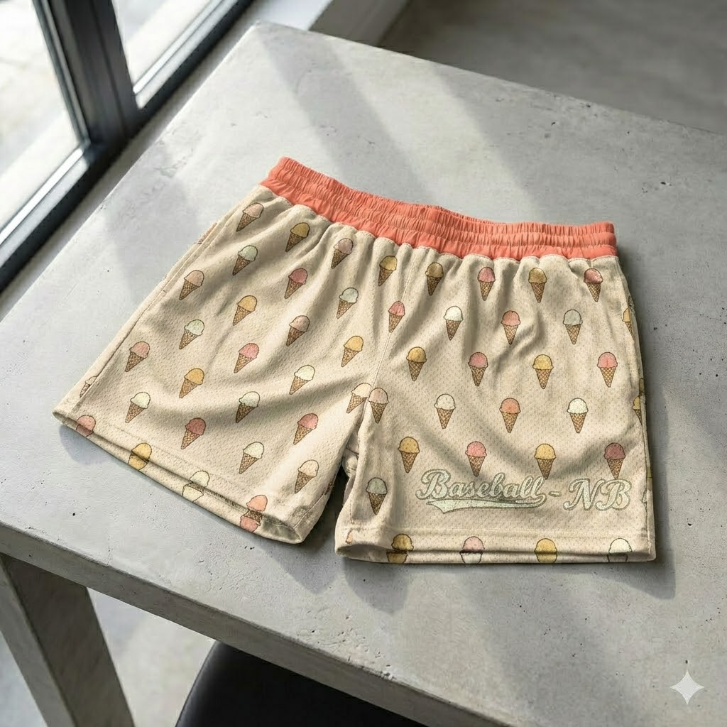 ice cream cone youth shorts – trendy summer baseball graphic shorts for kids