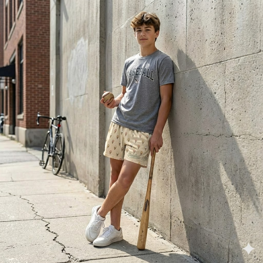 ice cream cone youth shorts – trendy summer baseball graphic shorts for kids