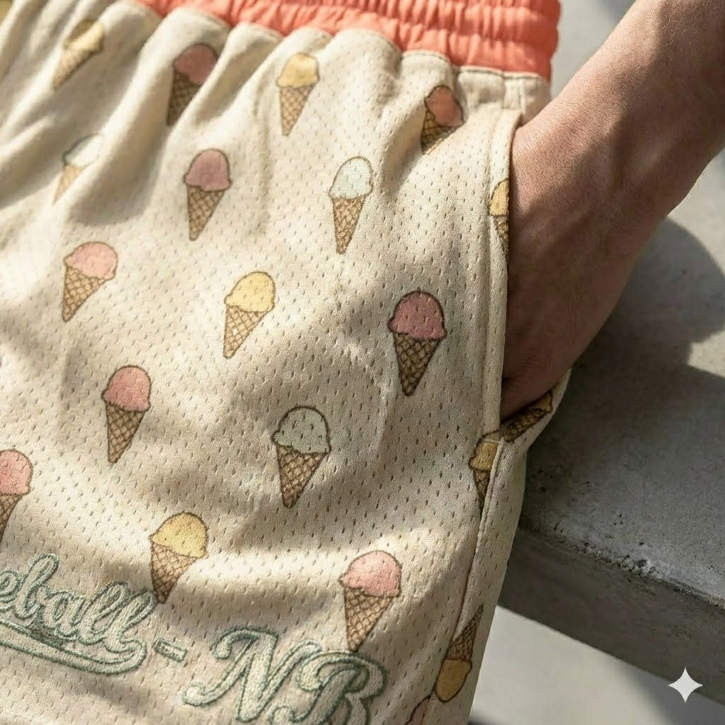 ice cream cone youth shorts – trendy summer baseball graphic shorts for kids